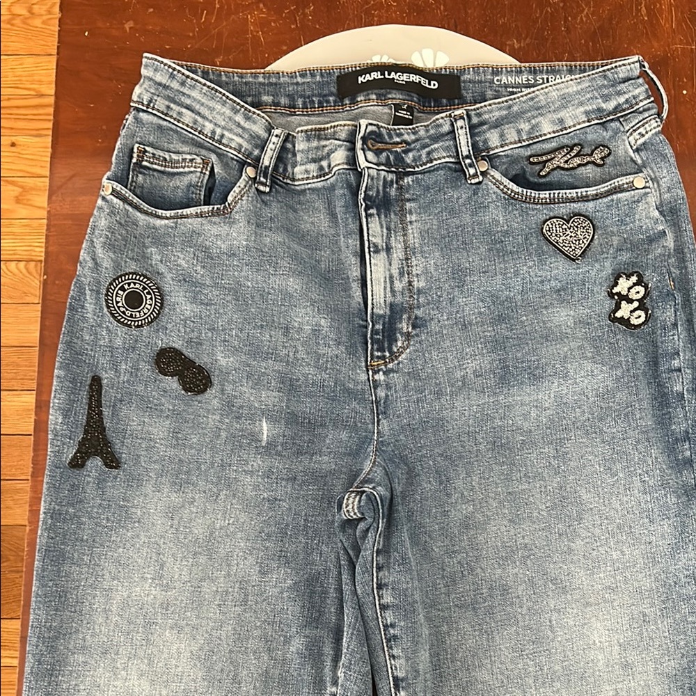 Karl Lagerfeld Blue Straight Leg Jeans with Vintage Distressing